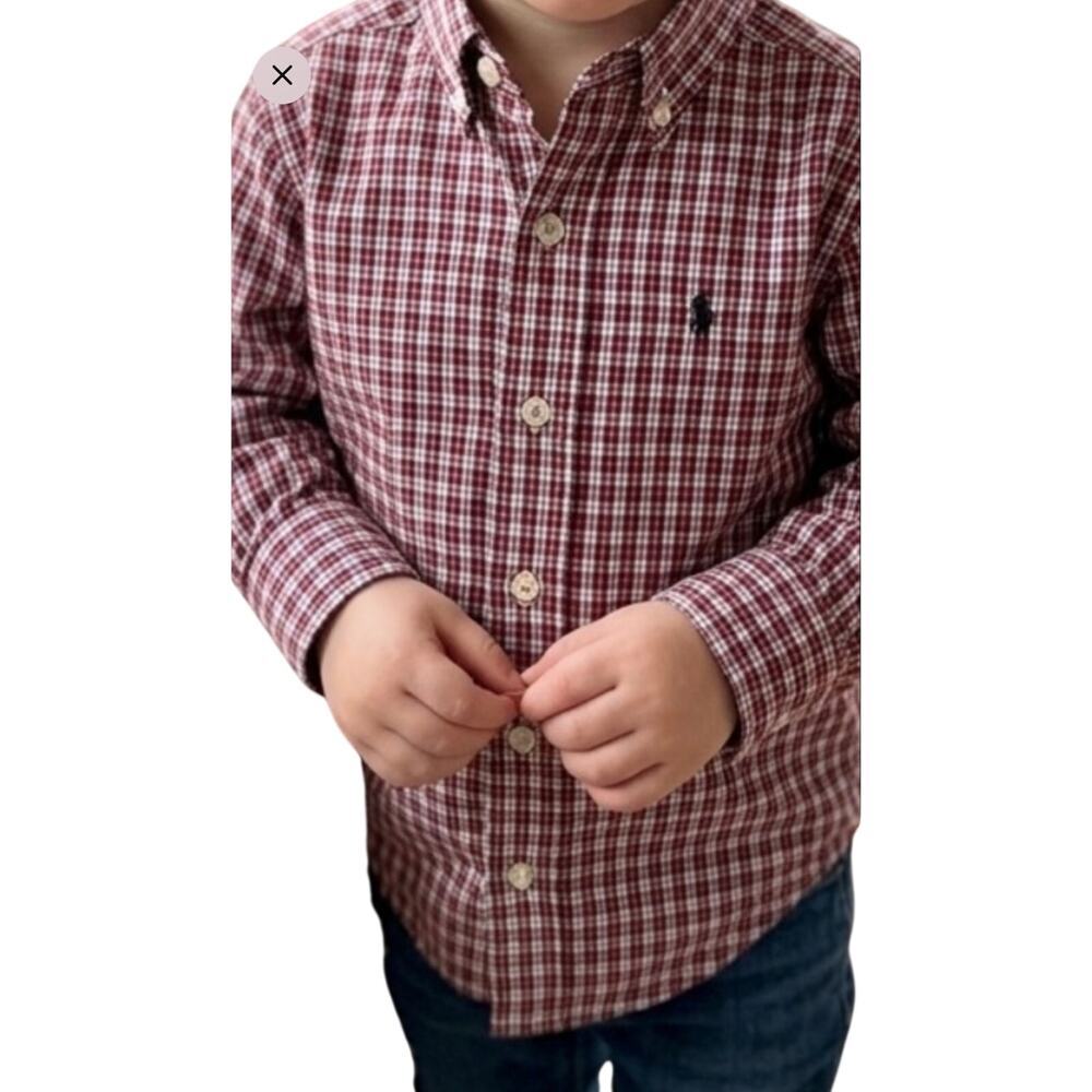 Ralph Lauren Boys 6 Plaid Button Down Classic Poplin L/S Shirt breathable cotton